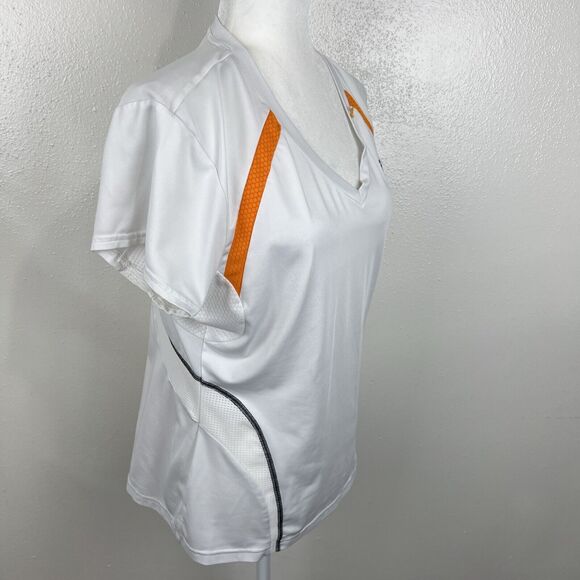 Fila Shirt Women Extra Large White Orange V-Neck Short Sleeve Stretch Active Tee - Picture 4 of 11